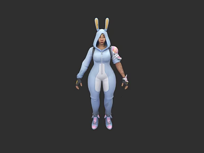 Game Movie Character With Rabbit Ears Hoodie Light Blue Jumpsuit Arm Guards And Pink Shoes 3d model