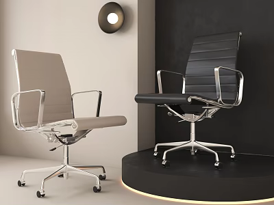 Modern Office Chair With Metal Frame Light Gray And Black Design And Rolling Wheels 3d model