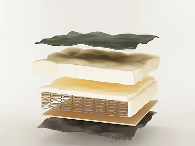 Single Sofa Layered Structure With Green Fabric Beige Foam Springs And Wooden Base 3d model