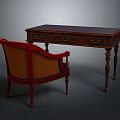Classic Wooden Desk With Drawer Storage And Woven Accent Chair