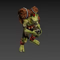 Game Movie Character Green Skin Orc Carrying Barrels On Back With Tattered Clothing