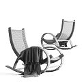 Leisure Rocking Chairs with Woven Mesh Design Black Metal Frame and Cozy Blanket