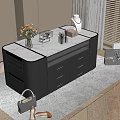 Modern Vanity Table With Marble Top Drawers Vase Cosmetics Handbag And Shoes On Rug