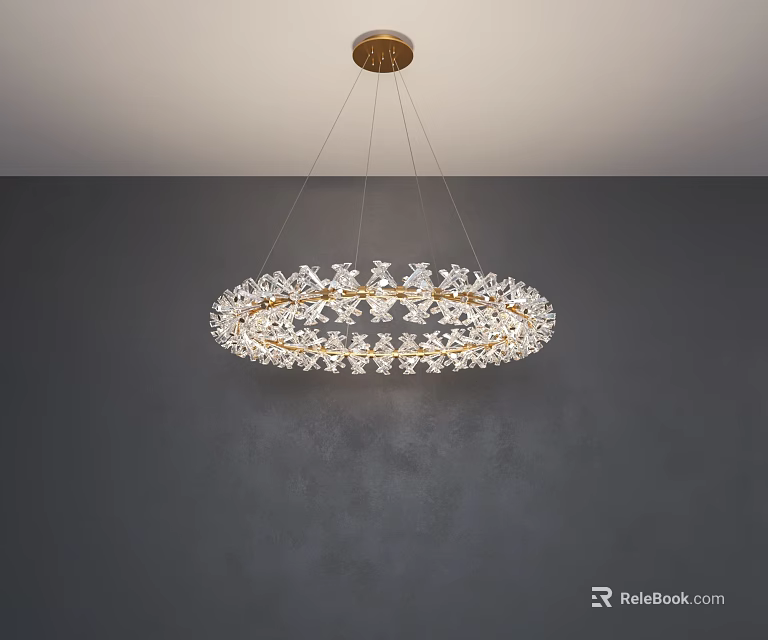 Elegant Modern Crystal Chandelier With Circular Gold Frame And Intricate Design 3d model 
