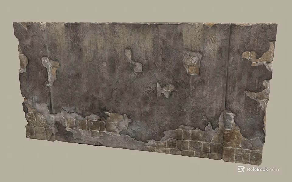 Old Weathered Wall With Peeling Paint Revealing Exposed Bricks And Vintage Texture 3d model 