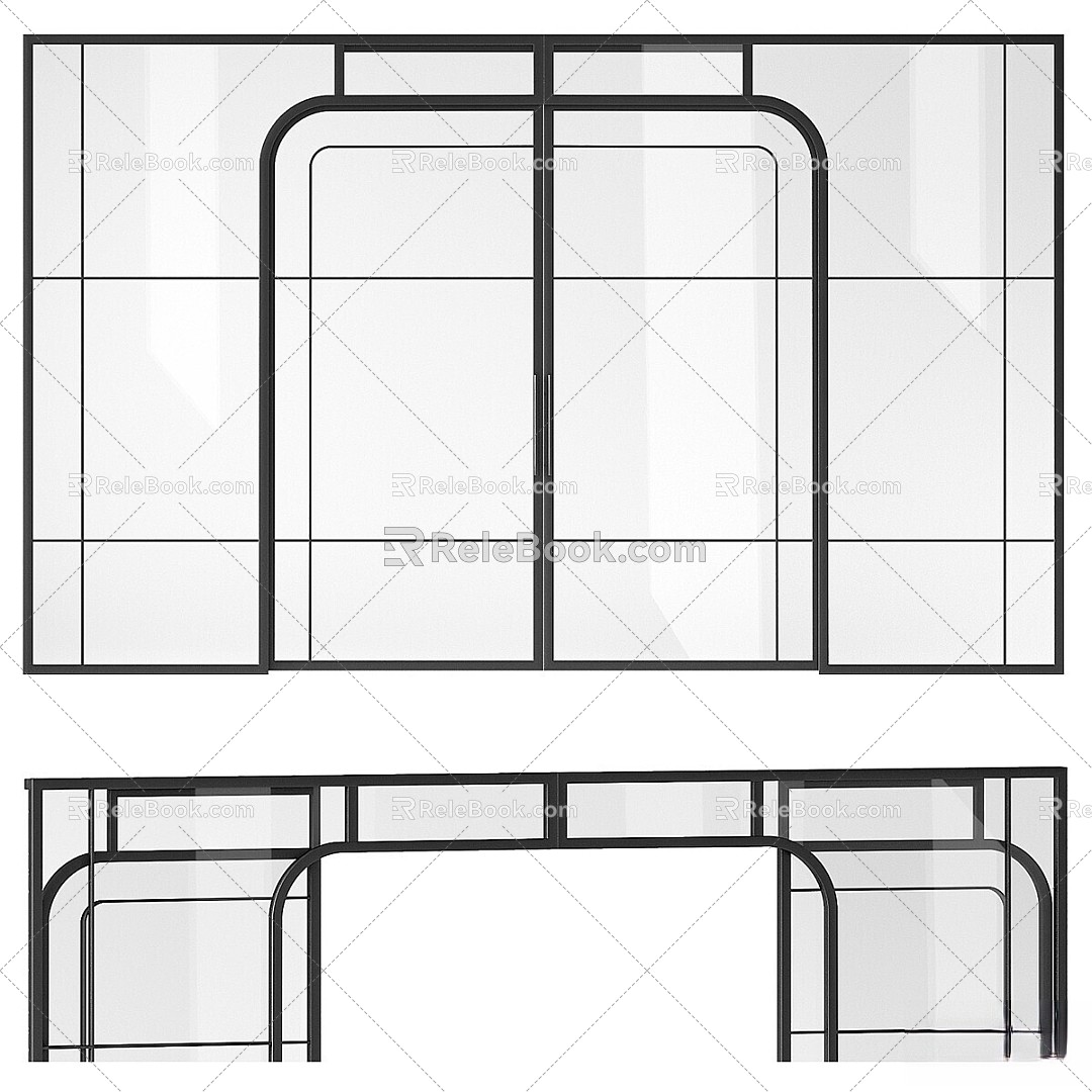 Sliding partition made of metal and glass 3d model