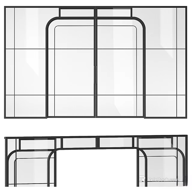 Modern Glass Partition With Slim Metal Frame For Interior Room Divider Design 3d model 