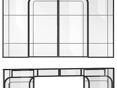 Modern Glass Partition With Slim Metal Frame For Interior Room Divider Design 3d model