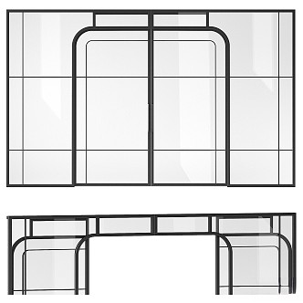 Sliding partition made of metal and glass 3d model