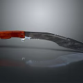 Tactical Knife With Red Wooden Handle Silver Metal Decoration Patterned Blade And Serrated Edge