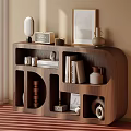 Modern Wooden Entryway Side Cabinet With Books Framed Art and Decorative Items