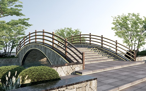 Modern Landscape Bridge Stone Arch Bridge Landscape Bridge Rural Landscape Bridge 3d model