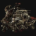 Mechanical Game Movie Character With Metallic Structure Weapons And Red Flag 3d model