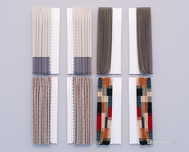 Stylish Curtains Collection With Various Colors Textured Patterns And Modern Home Decor Design 3d model 