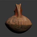 Ancient Style Pottery Vase With Two Handles Red Top And Geometric Patterns 3d model