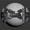 Futuristic 3D Model of White Spherical Tech Device With Gray Mechanical Arms