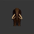 Realistic Brown Mammoth Sculpture With Long Curved Tusks Standing On Dark Surface