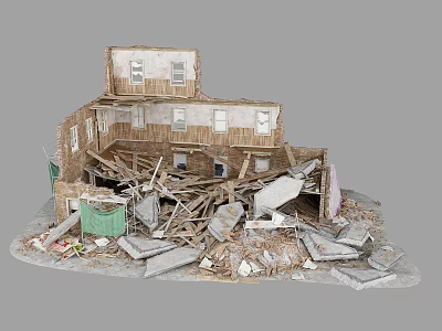 Detailed Collapsed Building Model With Broken Walls Scattered Debris And Ruined Structure 3d model