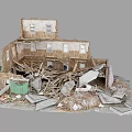 Detailed Collapsed Building Model With Broken Walls Scattered Debris And Ruined Structure