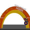 Event Entrance Arch with Welcome Home Lettering Orange Yellow Music Notes and Vinyl Record Decorations