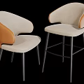 Two Modern Bar Stools With Light Gray Fabric Brown Accents And Black Metal Legs