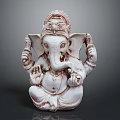 White Elephant Headed Hindu Deity Statue in Sitting Posture with Multiple Carved Arms