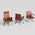 Brown Leather Office Chair with Metal Frame and Wheels in Multiple Angles View 3d model