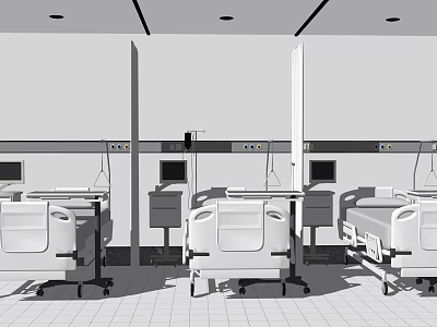 Hospital Ward Interior With Multiple Medical Beds Arranged In Rows And Equipment 3d model