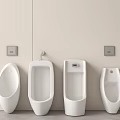 Four White Wall Mounted Urinals In Modern Bathroom With Sensor Panels