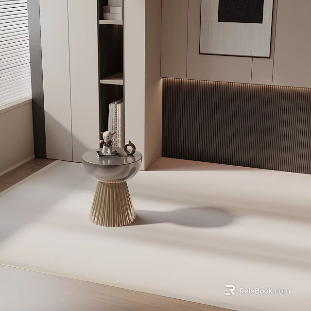 Modern Side Table With Ribbed Metal Base And Round Smooth Top In Sunlit Space 3d model 