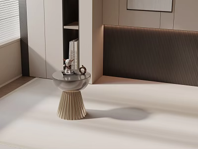 Modern Side Table With Ribbed Metal Base And Round Smooth Top In Sunlit Space 3d model