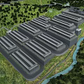 Industrial Factory Complex With Multiple Buildings Surrounding Greenery Roads And River 3d model
