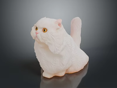 White Fluffy Cat Statue Sitting On Smooth Surface With Dark Background 3d model