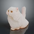 White Fluffy Cat Statue Sitting On Smooth Surface With Dark Background