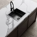 Modern Kitchen Interior With Gray Cabinets Marble Countertop Island And Vertical Striped Backsplash