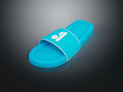 Blue Slip On Slippers With White Logo Comfortable Smooth Sole And Upper 3d model