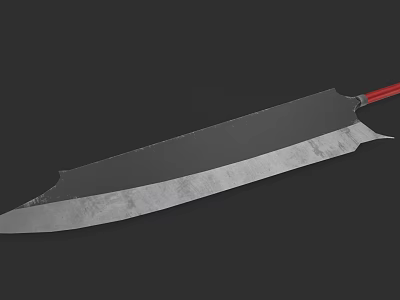 Large Blade Weapon With Red Handle And Worn Metallic Sharp Edge 3d model