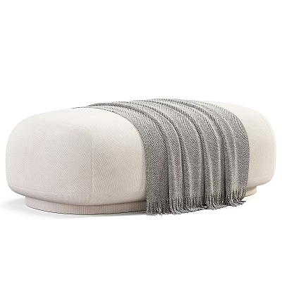 Cozy Beige Ottoman With Soft Gray Blanket Draped On Top 3d model
