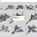 Various Detailed Fighter Jet Models Displayed With Different Military Aircraft Designs