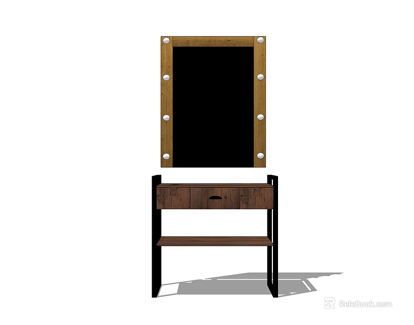 Wooden Vanity Table With Lighted Makeup Mirror And Drawer Design 3d model 