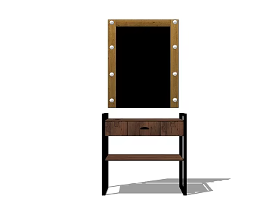 Wooden Vanity Table With Lighted Makeup Mirror And Drawer Design 3d model