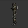 Worn Biological Sci Fi Character In Patched Spacesuit With Helmet And Armor