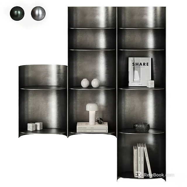 Modern Decorative Cabinet With Sleek Black Shelves Displaying Books Lamp And Ornaments 3d model 