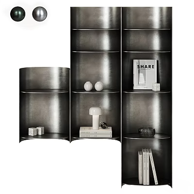 Modern Decorative Cabinet With Sleek Black Shelves Displaying Books Lamp And Ornaments 3d model