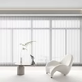 Modern Living Room Interior With White Venetian Blinds Large Window And Green Plant