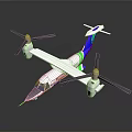 Advanced Modern White Green Blue Electric Aircraft With Four Propellers Design