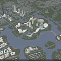 Modern Urban Aerial Planning With Waterfront Areas Green Spaces And Bridges