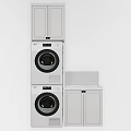Modern White Bathroom Cabinet with Stacked Washer Dryer and Storage Countertop
