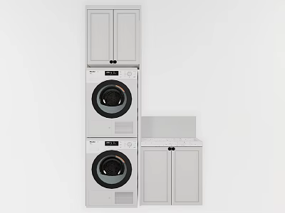 Modern White Bathroom Cabinet with Stacked Washer Dryer and Storage Countertop 3d model