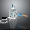 Professional Medical Device With Display Screen Control Panel And Connecting Tube Operated By Blue Gloves